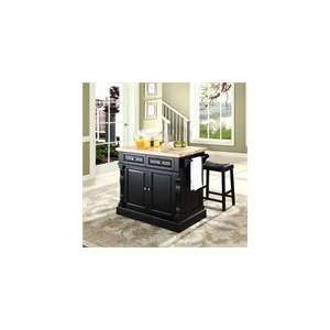  Butcher Block Top Kitchen Island in Black with 24 Saddle 