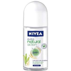 Nivea PURE & NATURAL ACTION (JASMIN SCENT) Deodorant ROLL ON for Women 