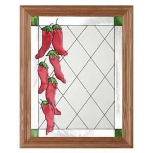 CHILI PEPPERS Painted Glass Window 13.5x16.5 Southwest 