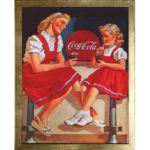  Vintage Advertising Poster Mother and Daughter at the Coca Cola bar 