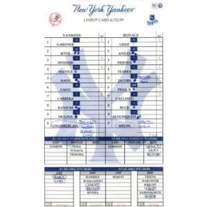 Yankees at Royals 4 12 2009 Game Used Lineup Card (MLB Auth)   Other 