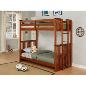 Twin Size Bunk Bed Contemporary Style in Burnished Pine 
