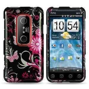 Black Pink Butterfly Flower HTC EVO 3d (Sprint) Premium Snap on Phone 