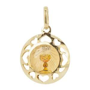  14k Yellow Gold, Holy Grail Medal Pendant Charm Round 18mm 