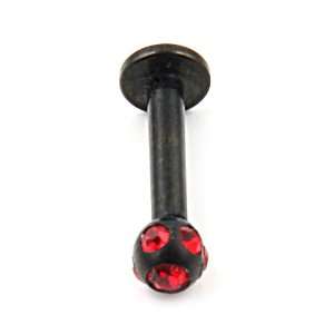  Black Screw on Labret with Red Crystal Accented Ball   16g 