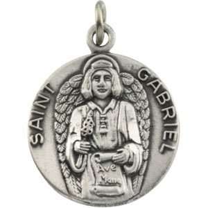  18.00 Mm Sterling Silver St. Gabriel Medal With 18.00 Inch 