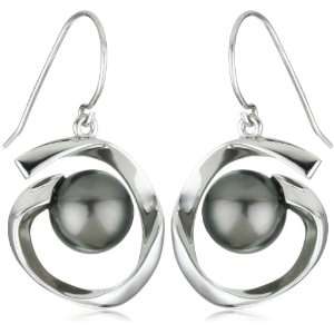 Sterling Silver Semi Round Tahitian Cultured Pearl Earrings with Anti 