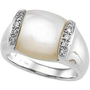 Engaging & Unique Mother of Pearl Ring   Channel Set Diamond Accents(7 