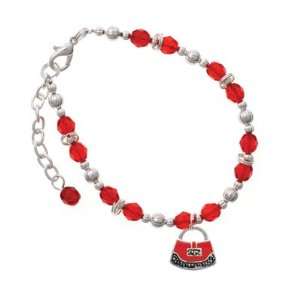  Red Purse Red Czech Glass Beaded Charm Bracelet [Jewelry 