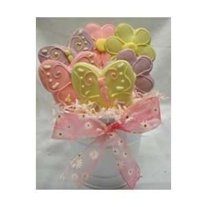 Hand Decorated Bouquet of Butterflies and Flowers   8 Cookies  