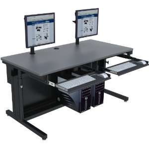 Adjustable Classroom Table 60 x 30  Black Frame, Gray Surface 