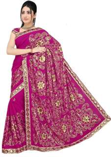 Purple Georgette Heavy Sequin Embroidery Saree Sari NEW  