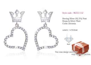 STERLING SILVER POST EARRING CZ CROWN HEART #SCE1112  