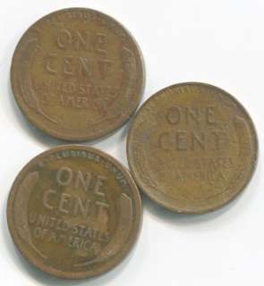 three) 1911 S Circulated Lincoln Cents w/problems * 