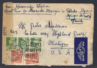 Algeria Cover   Airmail   Opened by Censor   Sent to Highland Park, MI 