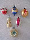 SIX VINTAGE GLASS CHRISTMAS ORNAMENTS TEARDROPS, INDENT AND ANGEL