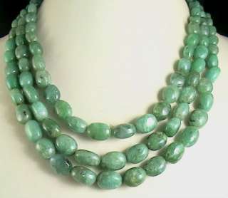 648Cts NATURAL EMERALD CABOCHON OVAL SHAPE BEADS 3 STRAND NECKLACE 