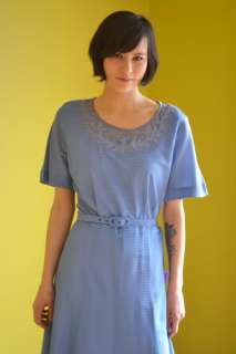 1950s vintage NOS periwinkle blue Belted Dress DETAILS XL  