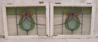 Pair of Antique Stained Glass Windows 6 clr Fancy Swag  