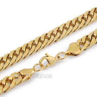 8MM MENS Curb 24K Gold Plated & Stainless Steel Necklace Chain KN80 