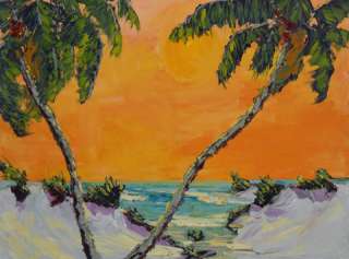 RIVER INLET Seascape Painting Florida Highwaymen Style Palm Trees 