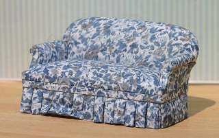 Upholstered Dollhouse Miniature Sofa in Blue Floral  