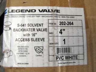 Legend Valve 202 264 4 Solvent Backwater Valve w/ 16 Access Sleeve 