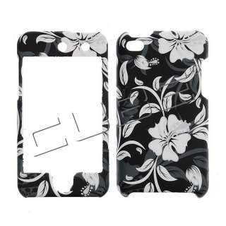 Apple iTouch 4 Gen Cover Case White Flowers Black 645  