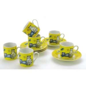  Yedi Yellow Cat Demitasse Cup & Saucer   Set of 6 Kitchen 