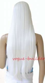   28 inch High Heat Resistent Long White Straight Cosplay Party Hair Wig