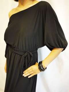 New Womens Evening Party Black Long One Shoulder Maxi Dress Sz M L XL 