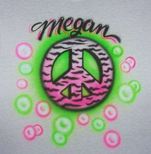 ZEBRA PEACE SIGN AIRBRUSHED T SHIRT W/NAME YOUTH S,M,L  