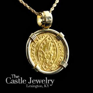 VENETIAN GOLD ZECCHINO DUCAT PAULO RANIERI PENDANT WITH .12 CT DIAMOND 