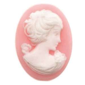  Vintage German Lucite Cameos Pink With Silhouette 18mm X 