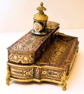 Antique Sevres Style Boulle Marquetry Inkwell  