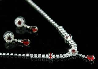 Bridal Dark Red Crystal Necklace Earrings Set S1115  