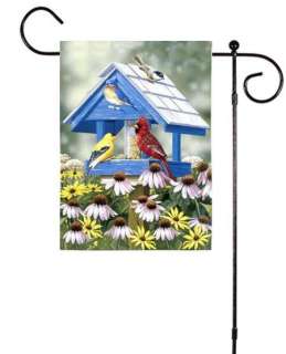 Spring Birdhouse Birds Daisies Coneflowers Sm Flag  