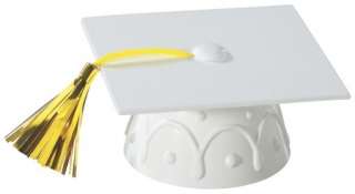 White Graduation Cap Hat with Tassel Cake Decoration Layon Topper 3.5 