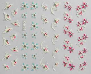 3D Nail Art Sticker Pink Blue Flower Butterfly XH408 004  