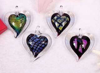 4p Heart 45MM Dichroic Foil Murano Glass Pendants 12891  
