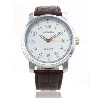  Fashion Mens Clear Dial Leather Quartz Wrist Watch 12 Hours Recorder