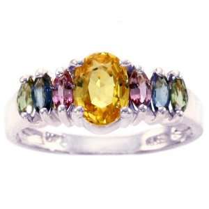 14K White Gold Oval and Marquis Gemstone Ring Multi Sapphire, size7