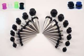32Pc STEEL Ear Taper Kit 14G 00G Stainless Gauges PLUGS  