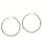 14K Real White Gold Shiny Sparkle Hoops Hoop Earrings D/c 3X14mm New 