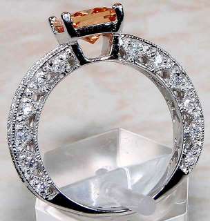 Champagne Topaz,White Topaz & 925 SOLID STERLING SILVER ring ,size 8 