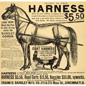  1890 Ad Brank B. Barkley Horse Goat Cart Harness 
