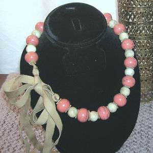 Vintage Native American Indian Trade Bead Necklace Coral Gemstone Deer 