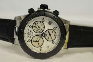 New Invicta 1720 Elite Chronograph White Dial Black Leather Strap 