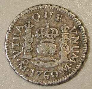 1760 M SPANISH COLONIAL MEXICO 1/2 REALE Silver Coin  
