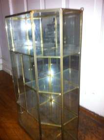   Brass & Glass Table Top Curio Wall Cabinet 4 Shelf Display Case  